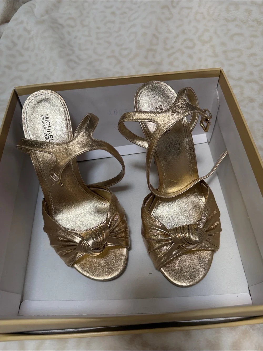 Michael Kors Metallic Gold Knot-Front Ankle-Strap Heels